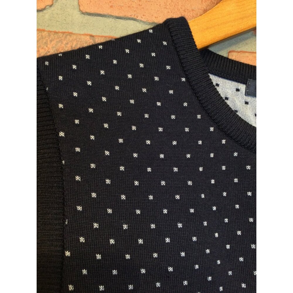 St John Womens Sleeveless Knit Sweater Top Size S Navy Polka Dot Made In USA - Picture 2 of 9